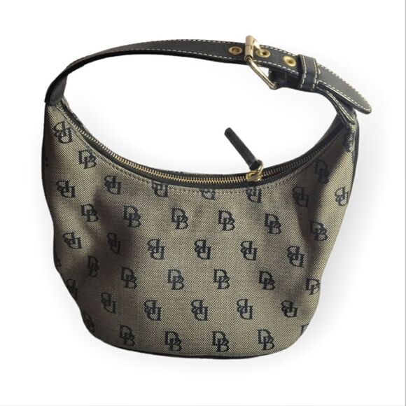 Dooney & Bourke Small Jaquard Canvas Hobo Bag Logo Black Grey - Picture 2 of 10